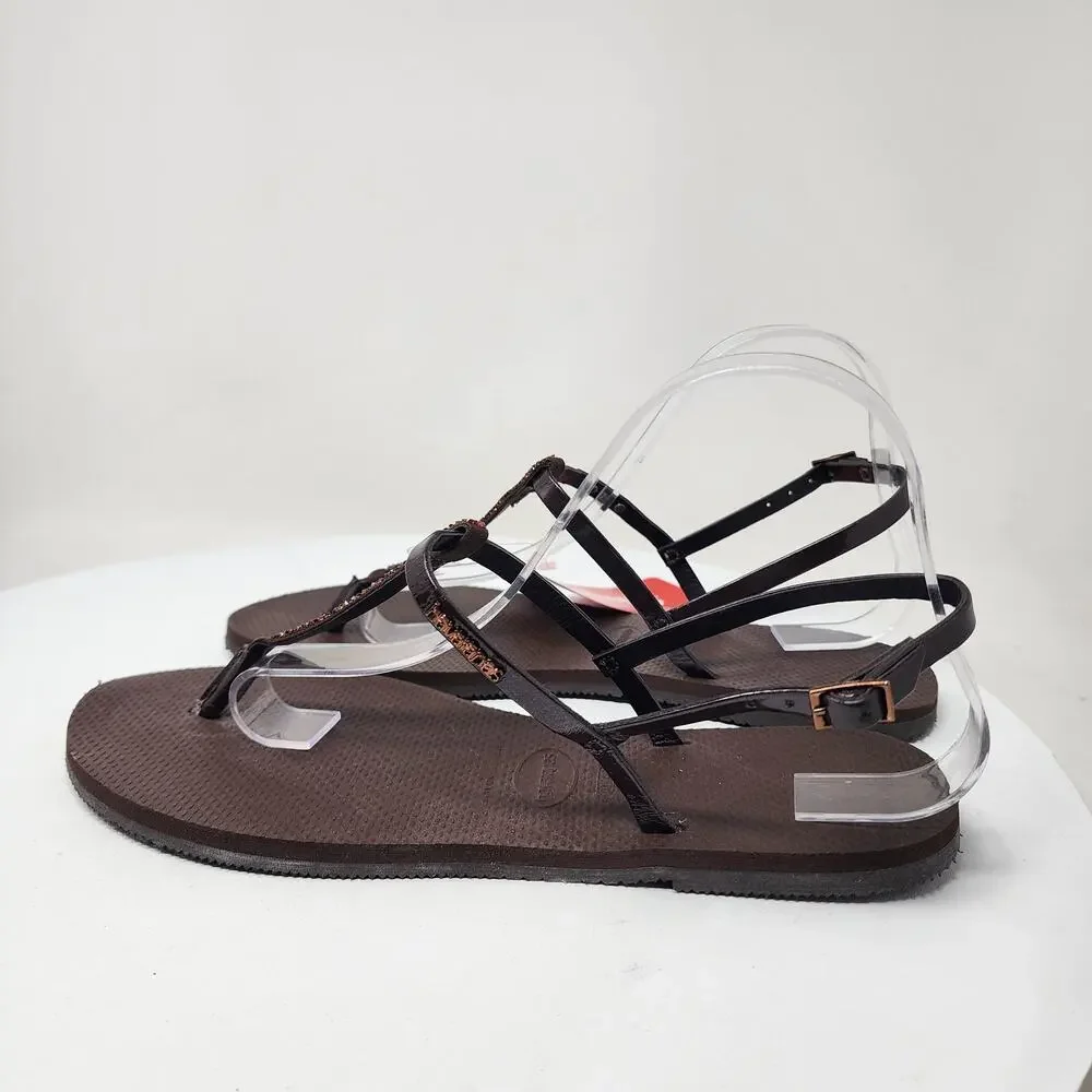 Havaianas You Riviera Crystal Sandals Women 11/12 Dark Brown T-Strap NWT